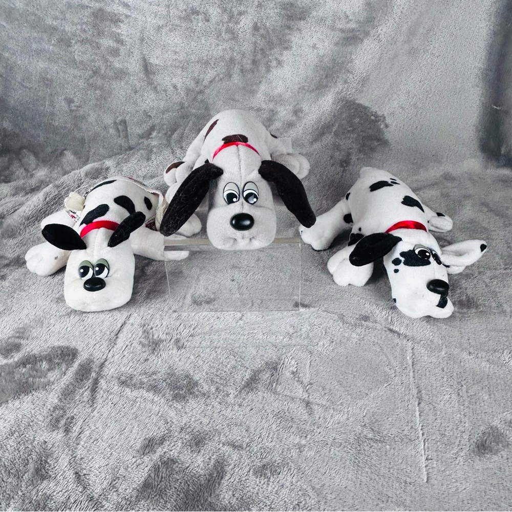 Tonka Spotted‎ Pound Puppies Newborns Trio 2-Black & White 1-Gray Black & Brown